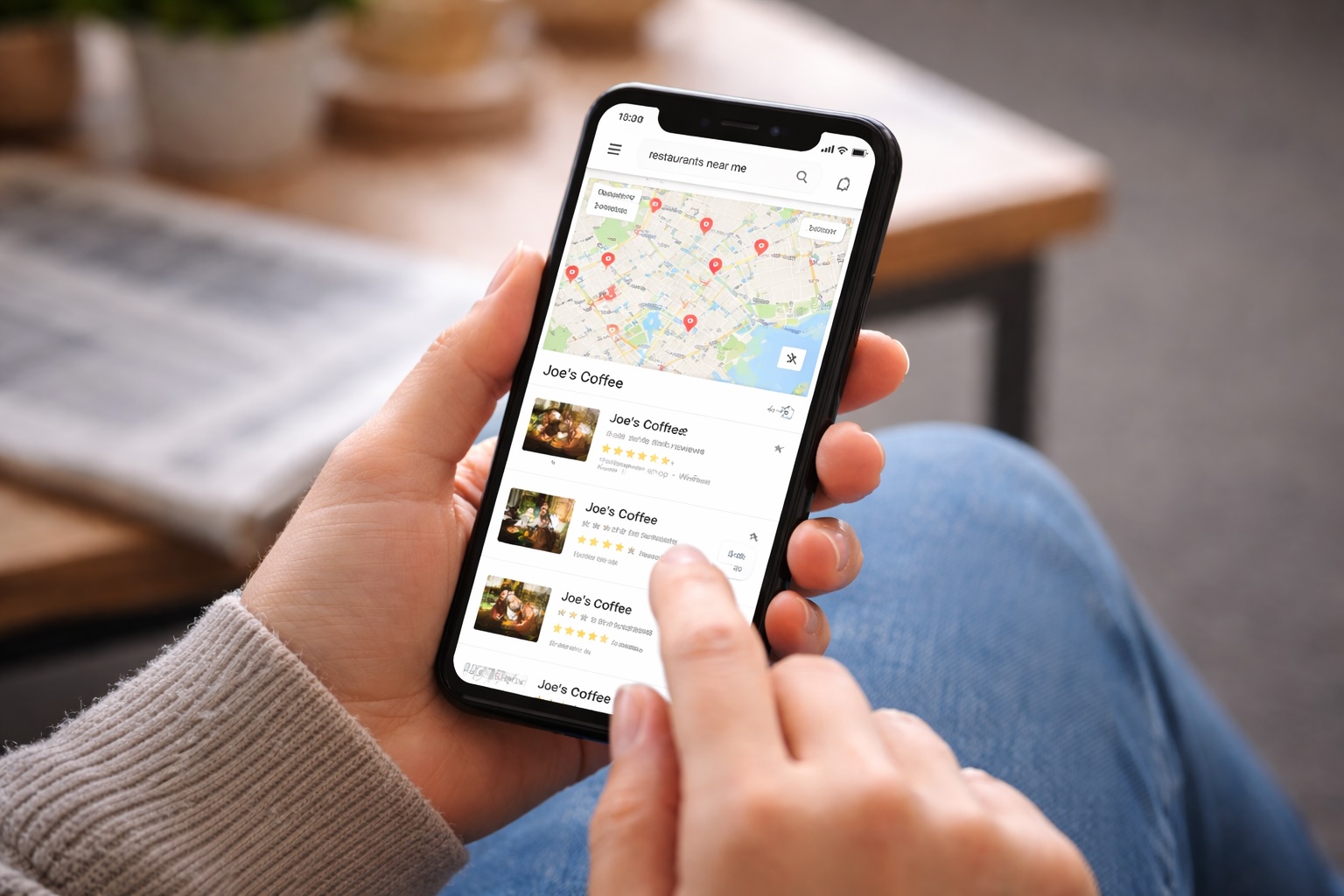 Image of a person searching for local businesses in Google on a phone